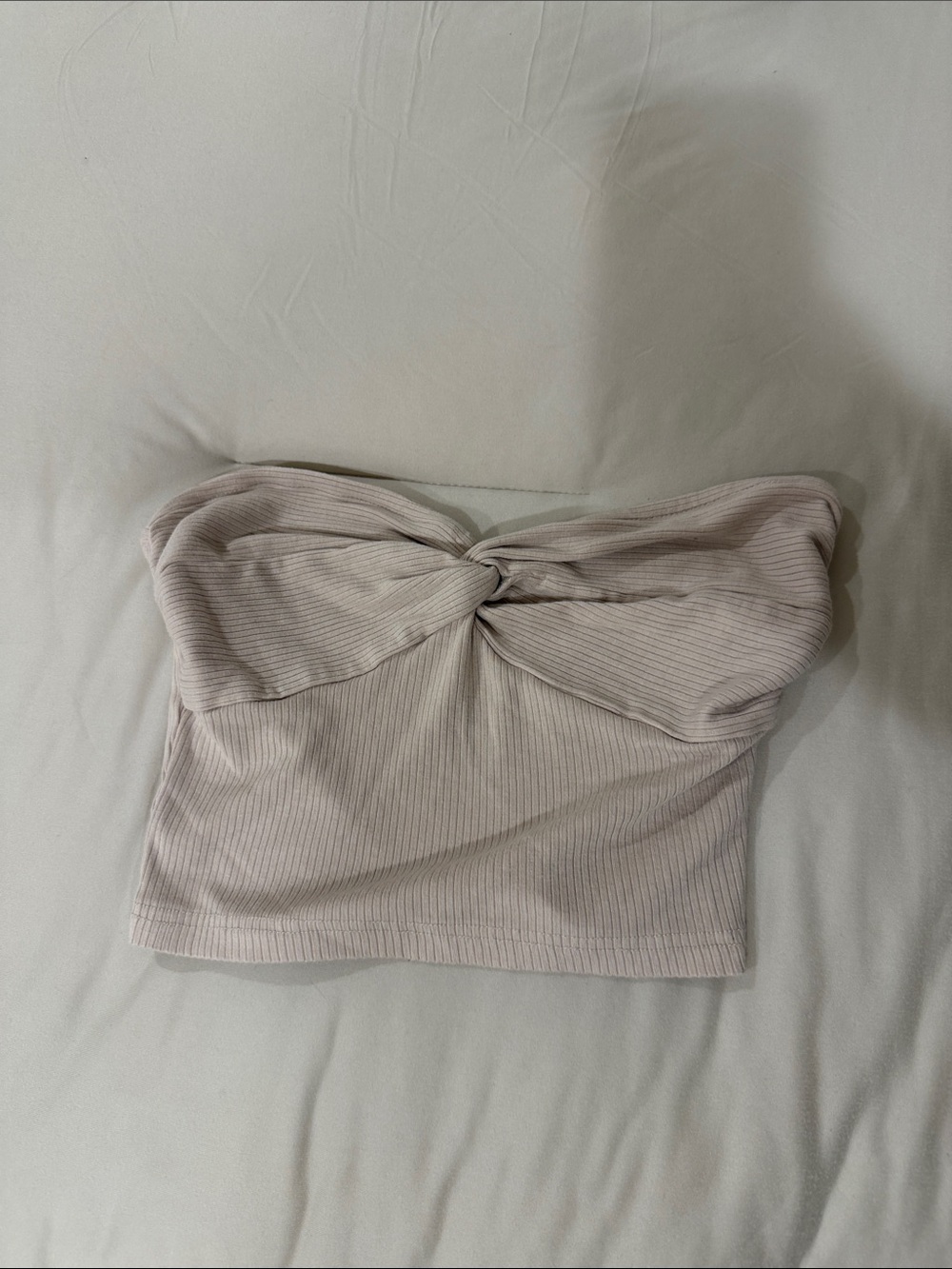 SHEIN Twist-Front Ribbed Strapless Crop Top - Cream